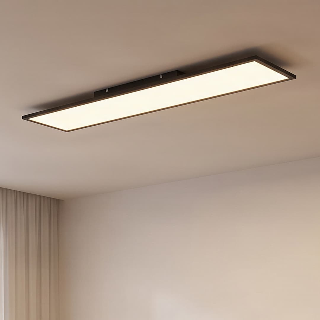 Lindby LED-Panel Lamin, schwarz, 120cm, CCT, dimmbar, Remote - Wohnzimmer - Modern - Metall - Eckig