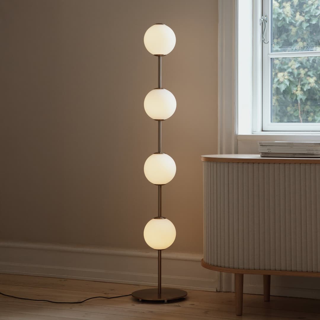 Audrey LED-Stehlampe, messingfarben, 128 cm, 4-flg. - UMAGE - Wohnzimmer - Design - Metall - Mehrflammig