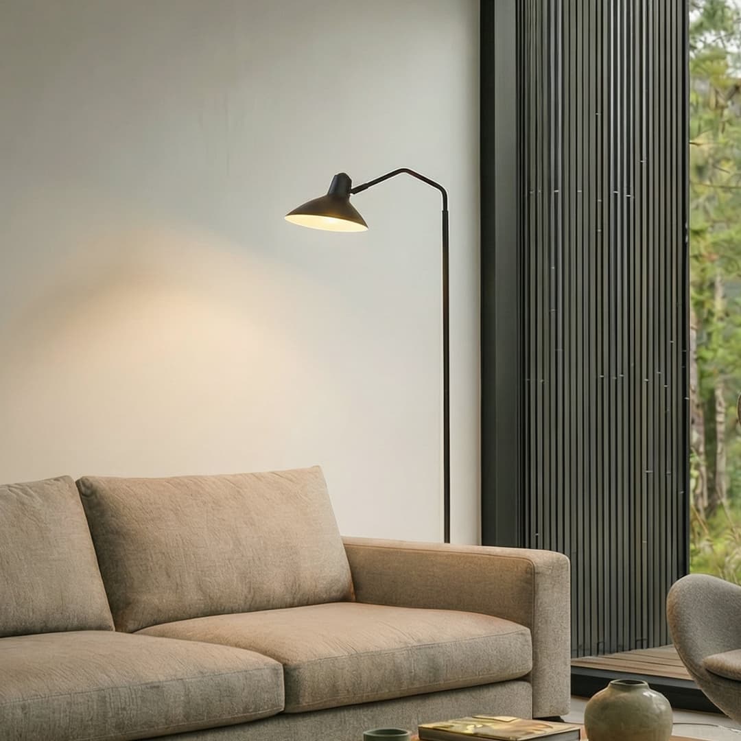 Adrik Stehleuchte Schwarz - Lindby - Wohnzimmer - Modern - Metall - Mit Schirm