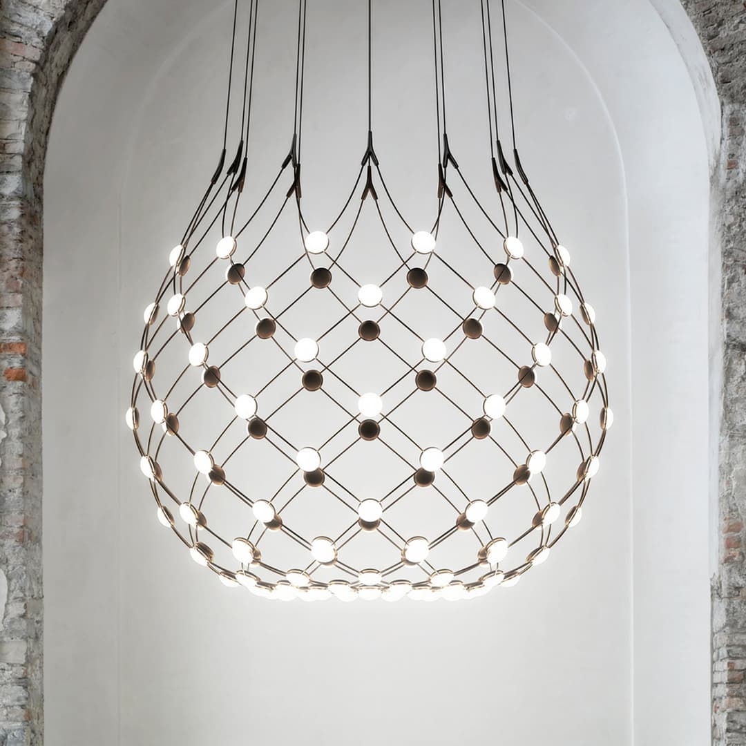 Mesh Wireless Bluetooth Hängelampe, Ø 100 cm, 3 m - Luceplan - Wohnzimmer - Design - Metall - Mehrflammig