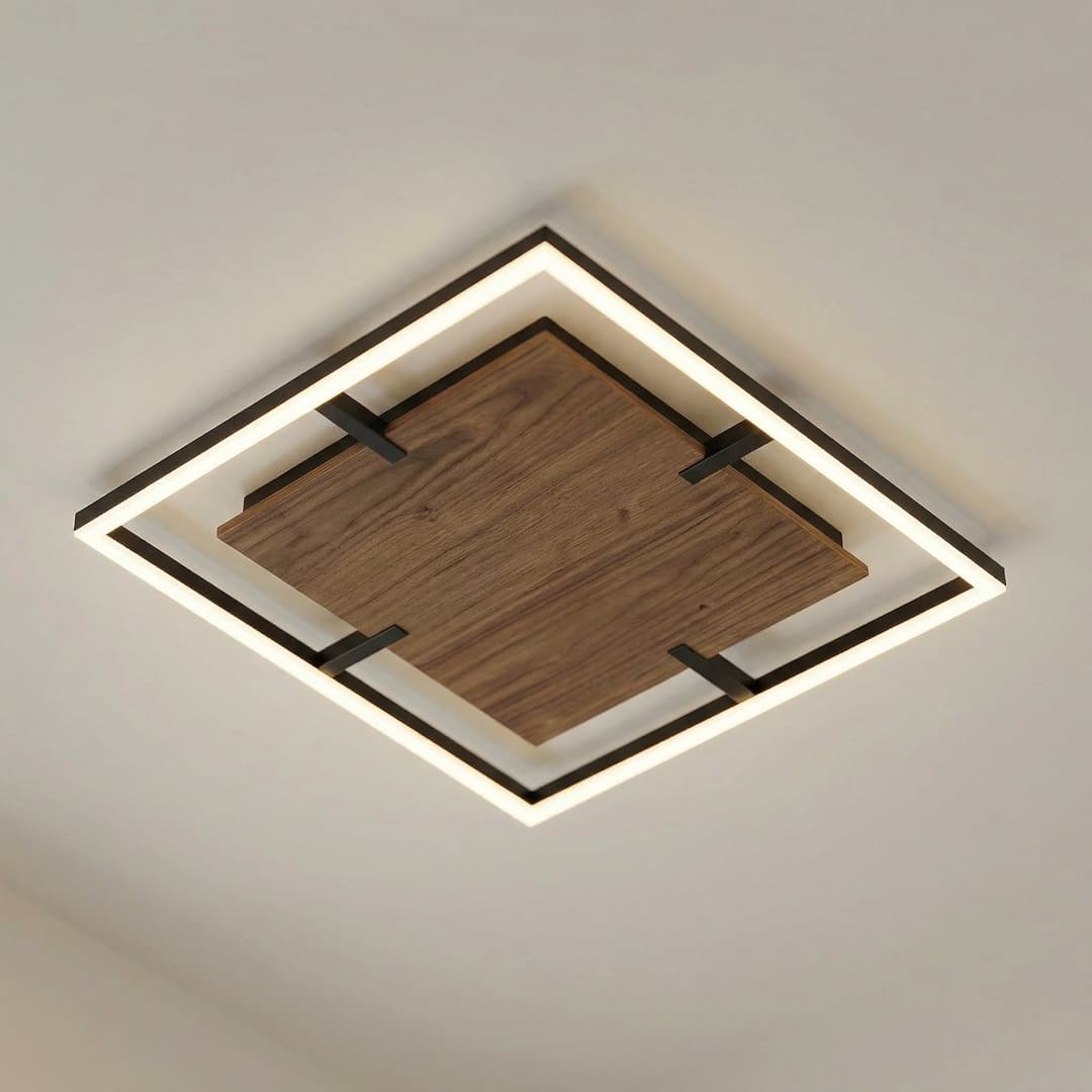 Vectra LED-Deckenleuchte, Holz, 50 x 50 cm, dimmbar, 3.000 K - Lucande - Wohnzimmer - Modern - Kunststoff - Eckig