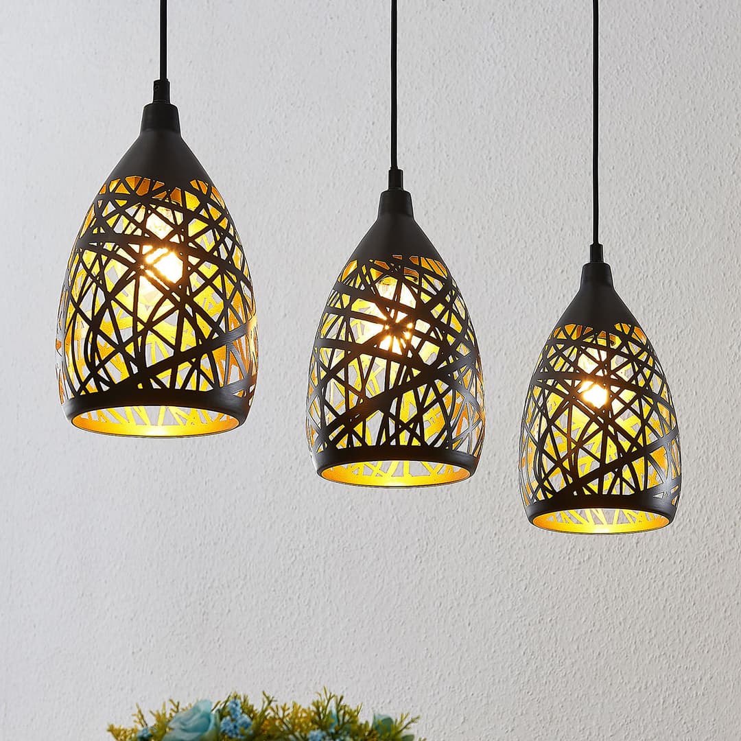 Marcello 3 Pendelleuchte Black/Gold - Lindby - Küche - Modern - Metall - Mehrflammig