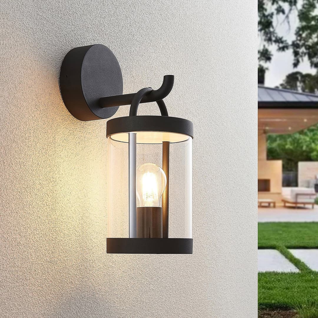 Lucande Außenwandlampe Cassian, 2er-Set, anthrazit, IP54 - Terrasse - Modern - Glas - Einflammig