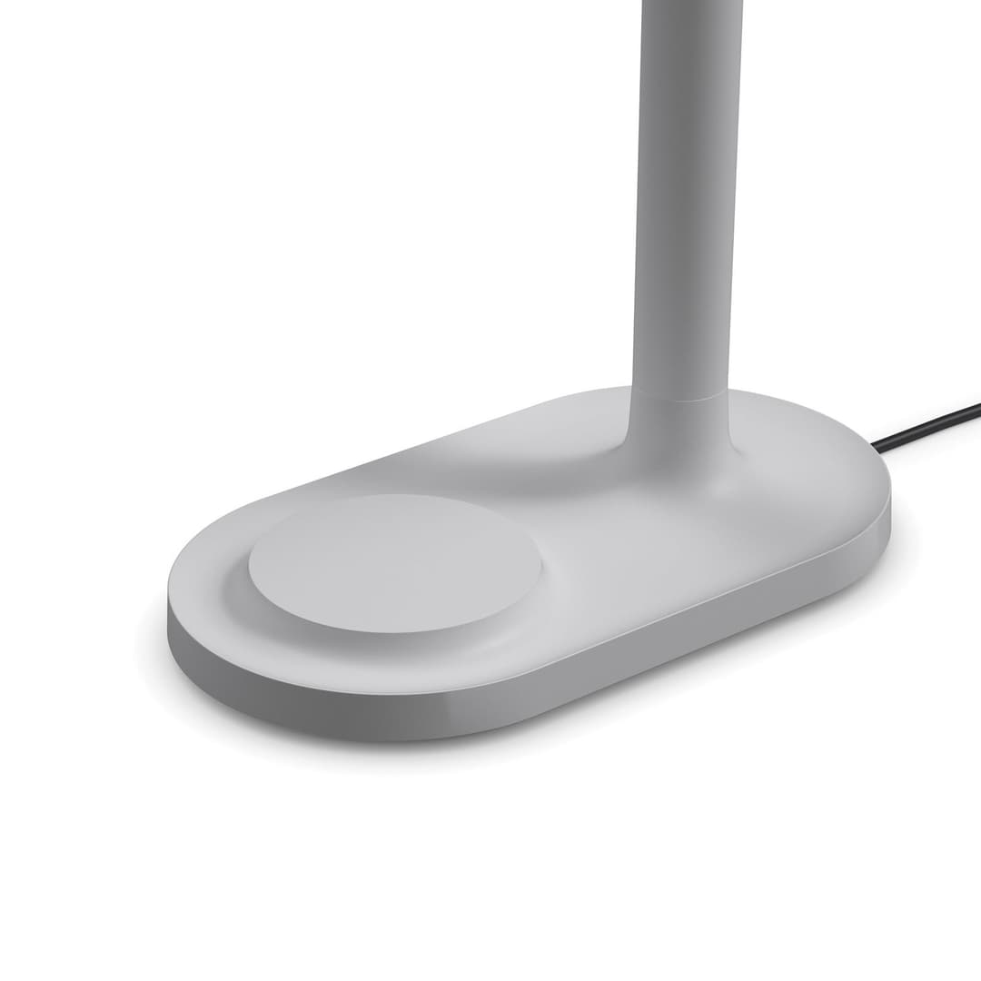 Emendo Tischlampe grau Qi-Ladefläche - PLEASE WAIT to be SEATED - Wohnzimmer - Modern - Aluminium - Mit Schirm
