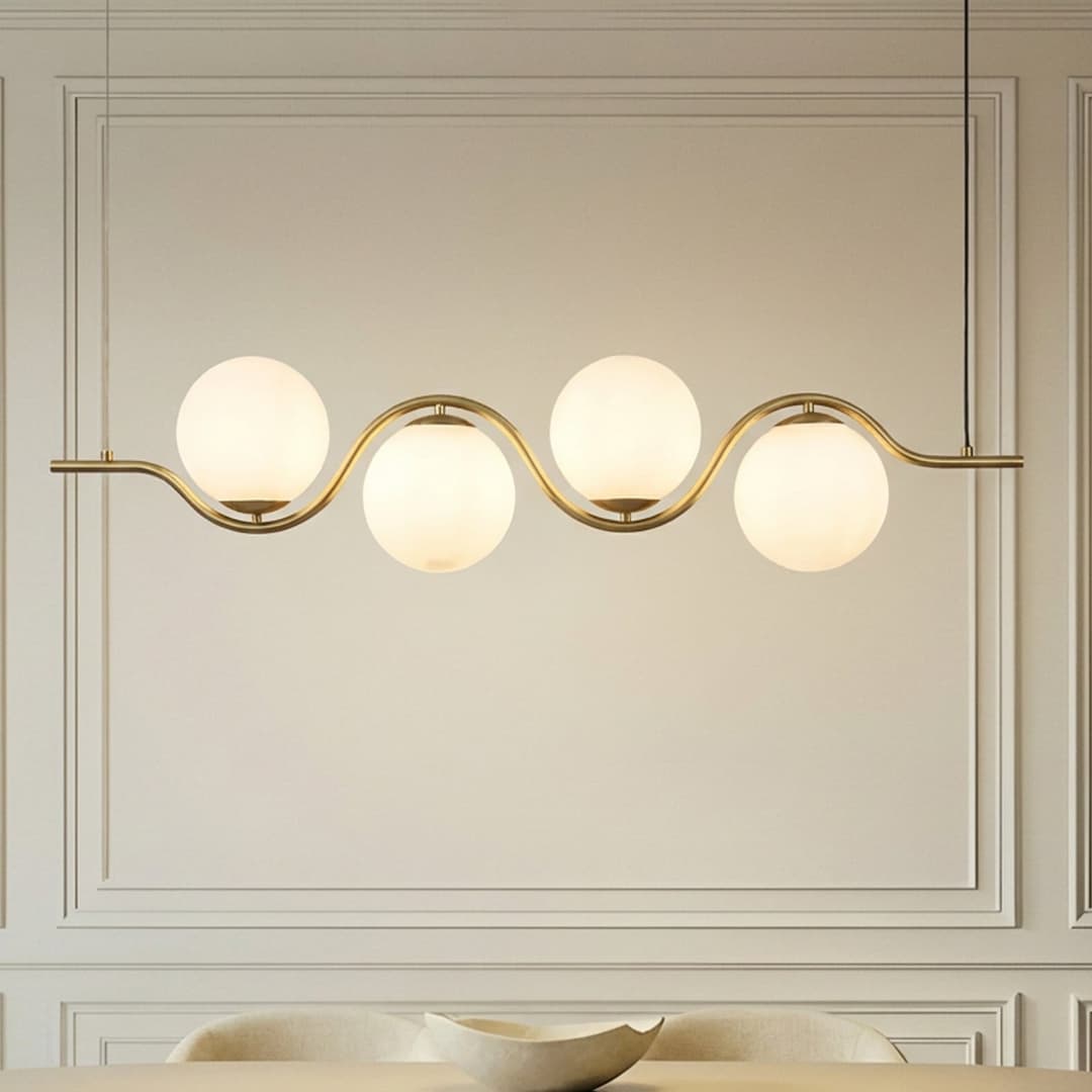 Isandro Hängeleuchte, 98 cm, gold/weiß, 4-flammig - Lucande - Esszimmer - Design - Glas - Mehrflammig