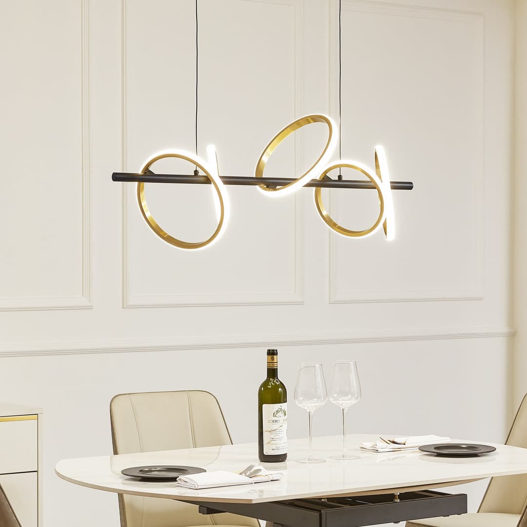 Madu LED Pendelleuchte L92,5 Schwarz/Gold/Weiß - Lucande - Esszimmer - Modern - Kunststoff - Mehrflammig