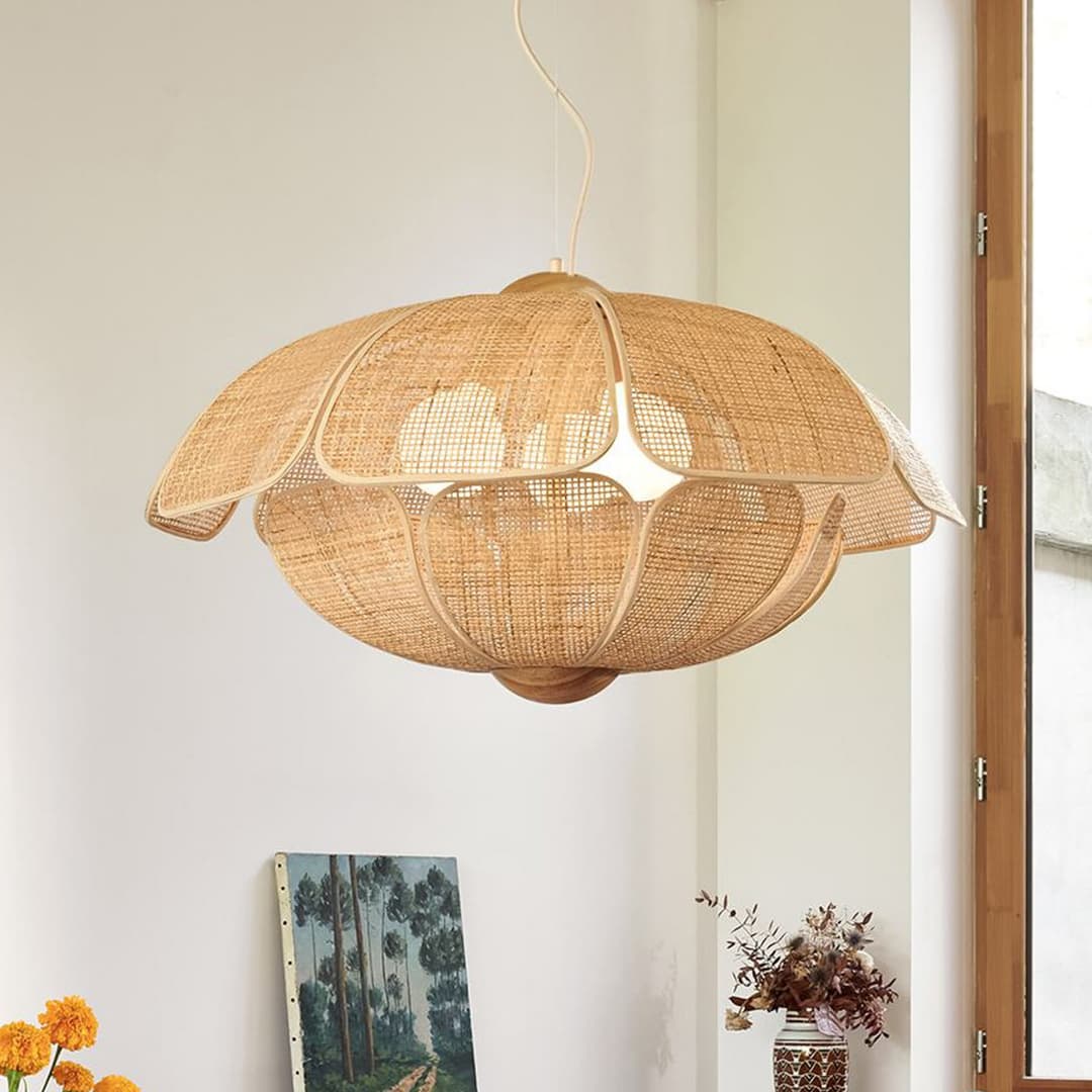 Coquillage Hängelampe 70 cm, natur, Rattan - MARKET SET - Wohnzimmer - Design - Holz - Einflammig
