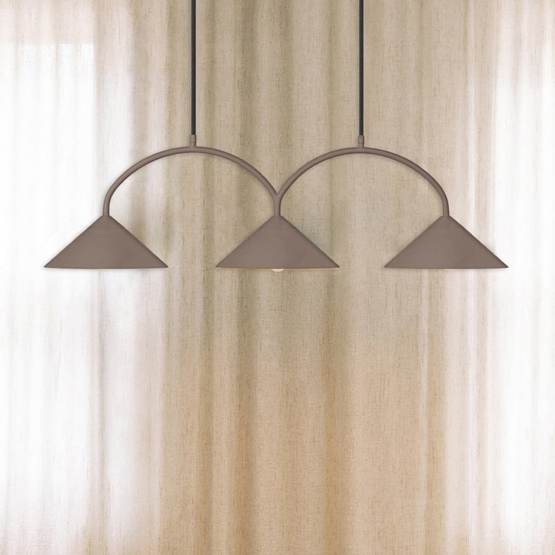 CURVE Hängelampe, Länge 95 cm, braun, 3-flg. - Globen Lighting - Wohnzimmer - Vintage - Metall - Mehrflammig