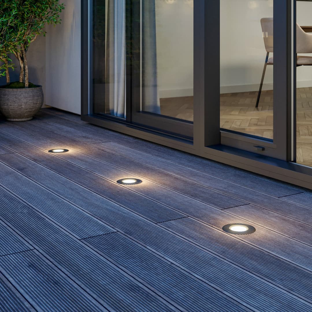 Ava Round Erd Spot IP67 Steel - Lucande - Terrasse - Modern - Glas - Einflammig