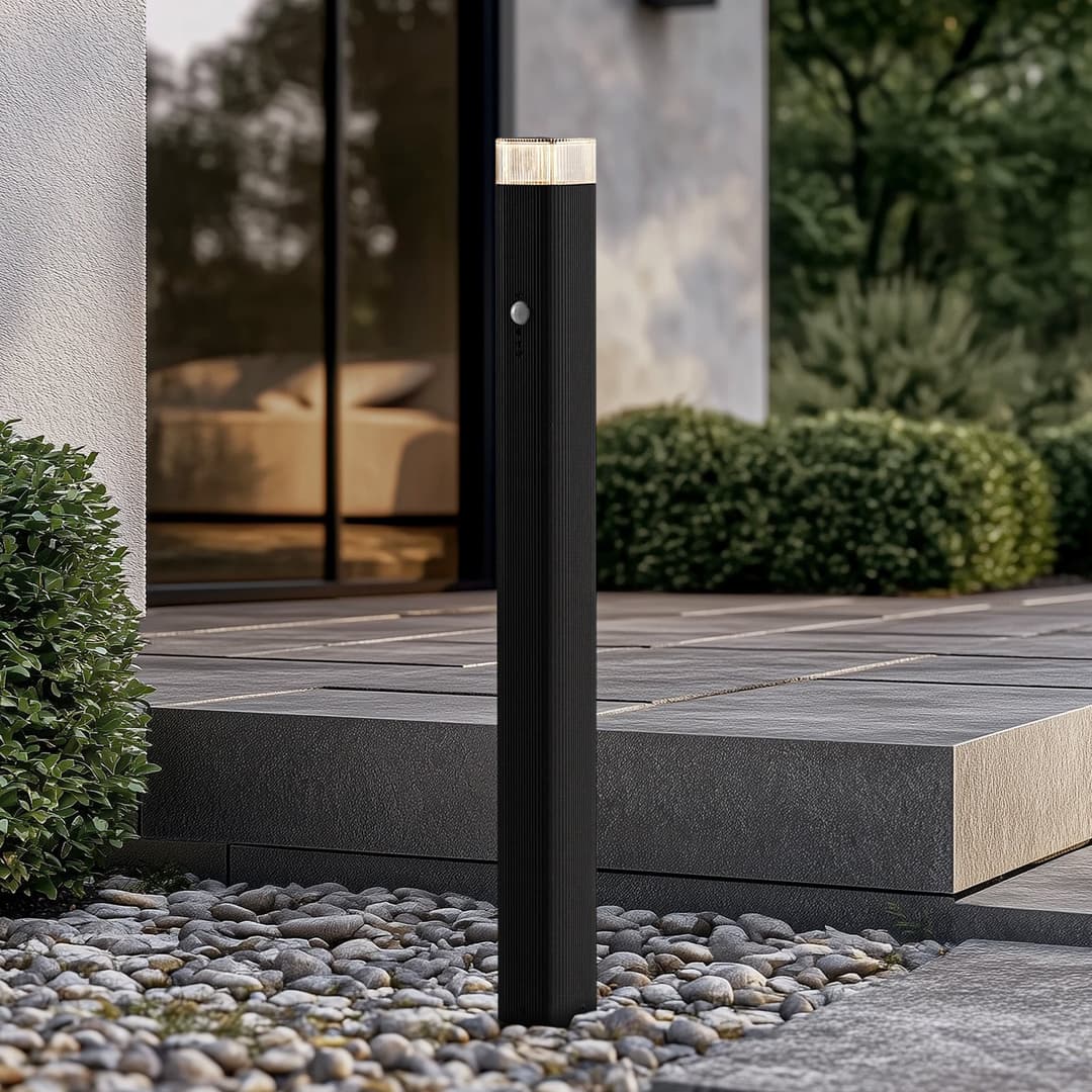 Halvar Wegeleuchte, schwarz, 80 cm, GU10, IP65, Sensor - Lindby - Terrasse - Modern - Metall - Eckig