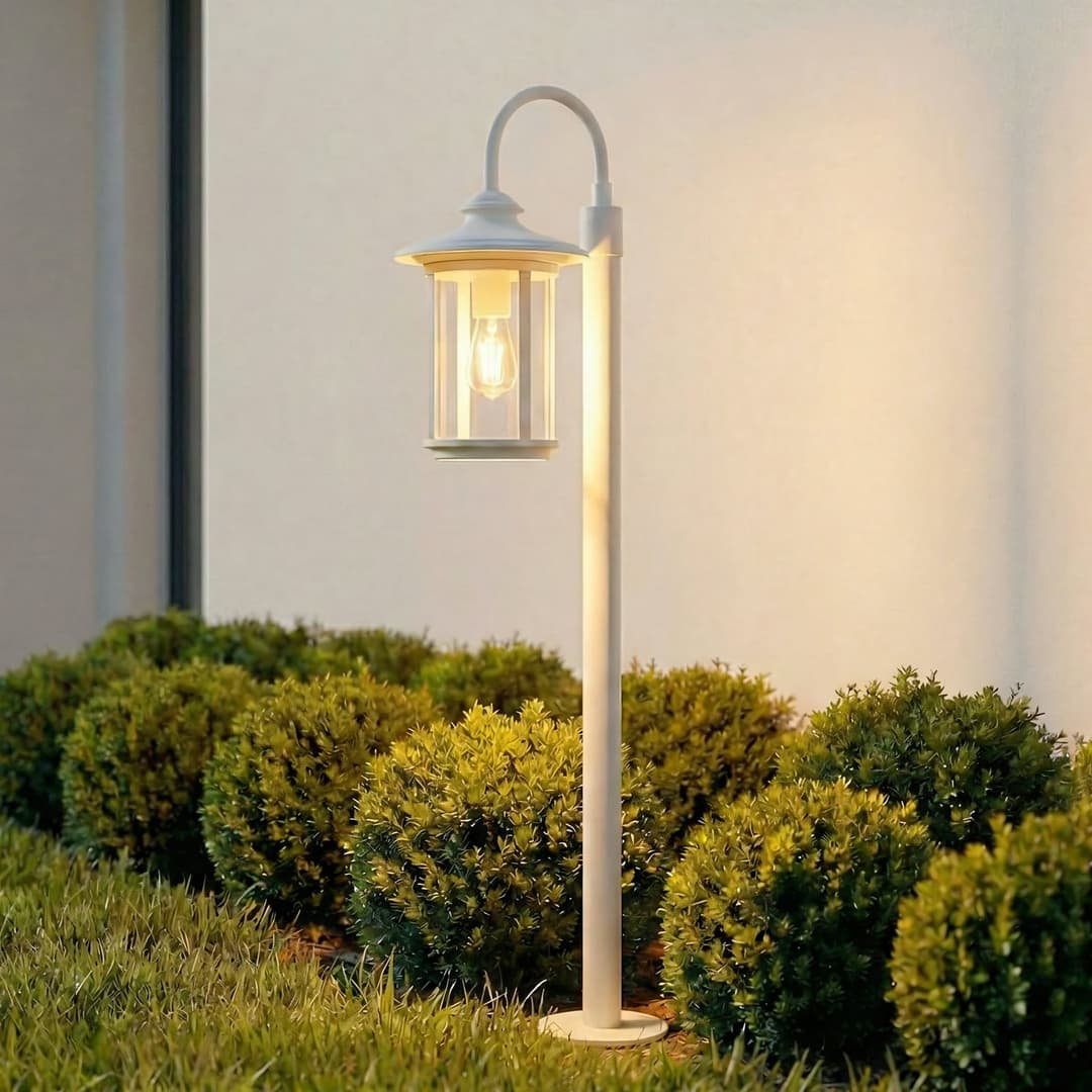 Zayn Wegeleuchte, Glas, Höhe 109 cm, weiß, IP65 - Lindby - Terrasse - Antik - Aluminium - Einflammig