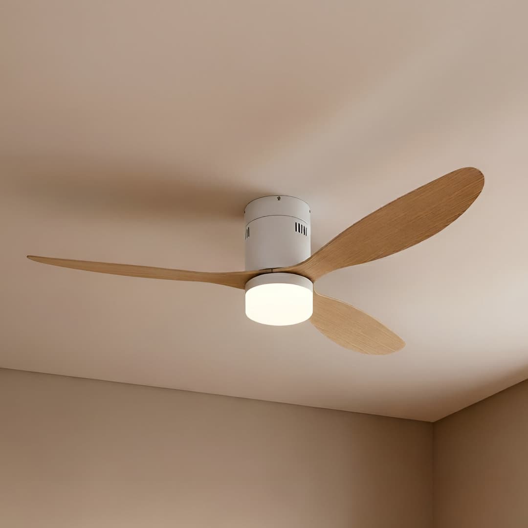 Kayu LED Deckenventilator Weiß/Holz - Lucande - Wohnzimmer - Modern - Kunststoff - Einflammig