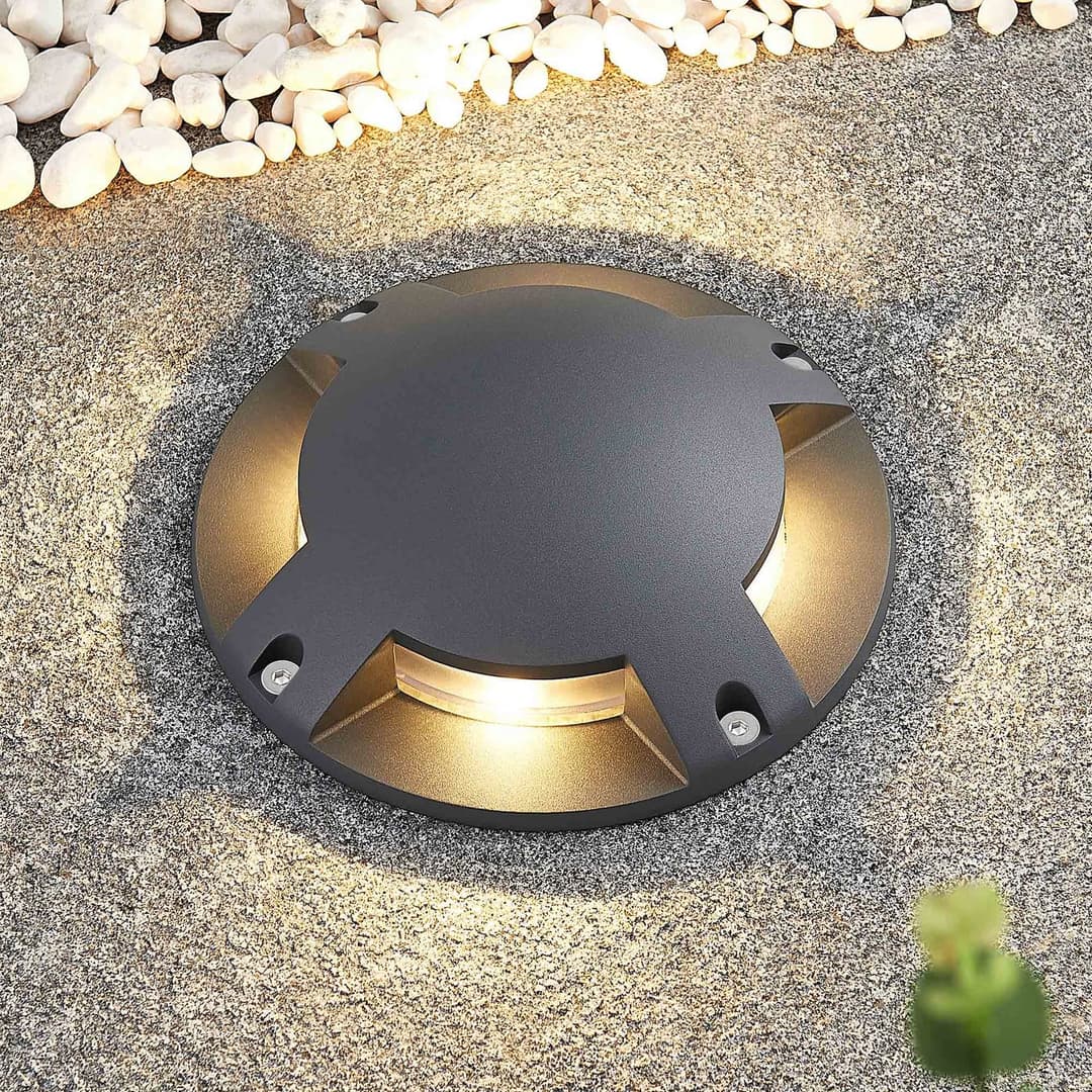Cormac 4 LED Erd Spot Dark Grey - Lindby - Terrasse - Modern - Aluminium - Rund