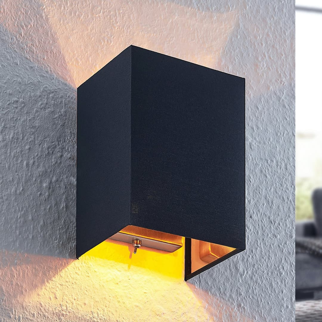 Lukani Wandleuchte Black/Gold/Nickel - Lindby - Wohnzimmer - Modern - Stoff / Textil - Eckig