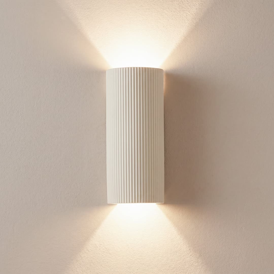 Colja Wandleuchte Höhe 30,5 cm rund beige Gips - Lindby - Wohnzimmer - Gips / Ton