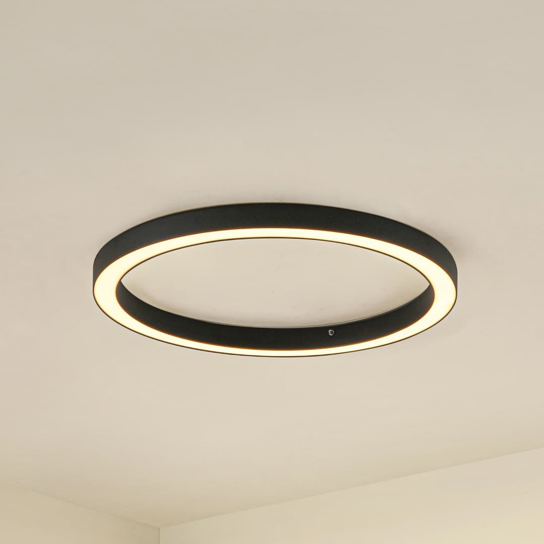 Neor LED-Deckenlampe, CCT, schwarz, Ø 60 cm, dimmbar - Lucande - Flurbereich - Modern - Metall - Rund
