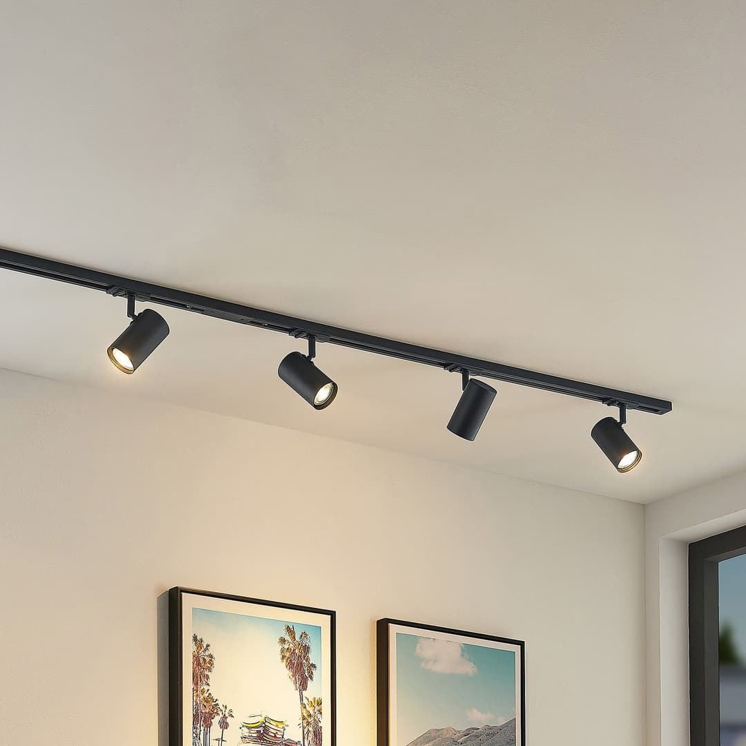 Lindby Schienensystem Linaro, GU10, 4-flg., schwarz, Ø 6 cm - Flurbereich - Modern - Aluminium - Mehrflammig