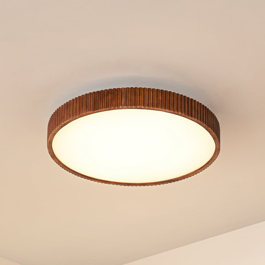 Velua LED-Deckenleuchte, weiß/holz dunkel, Ø 50 cm - Lindby - Wohnzimmer - Modern - Rund