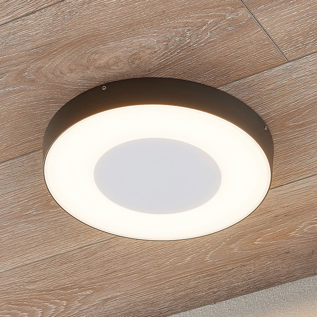 Sora LED-Außendeckenleuchte, rund, Sensor, IP54 - Lucande - Terrasse - Modern - Metall