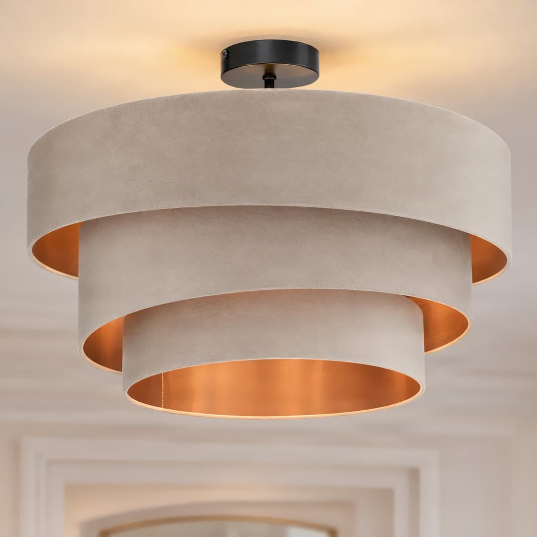 Lindby Deckenlampe Jusari, creme, Textil, Ø 56 cm, E27 - Wohnzimmer - Modern - Stoff / Textil - Mit Abstand