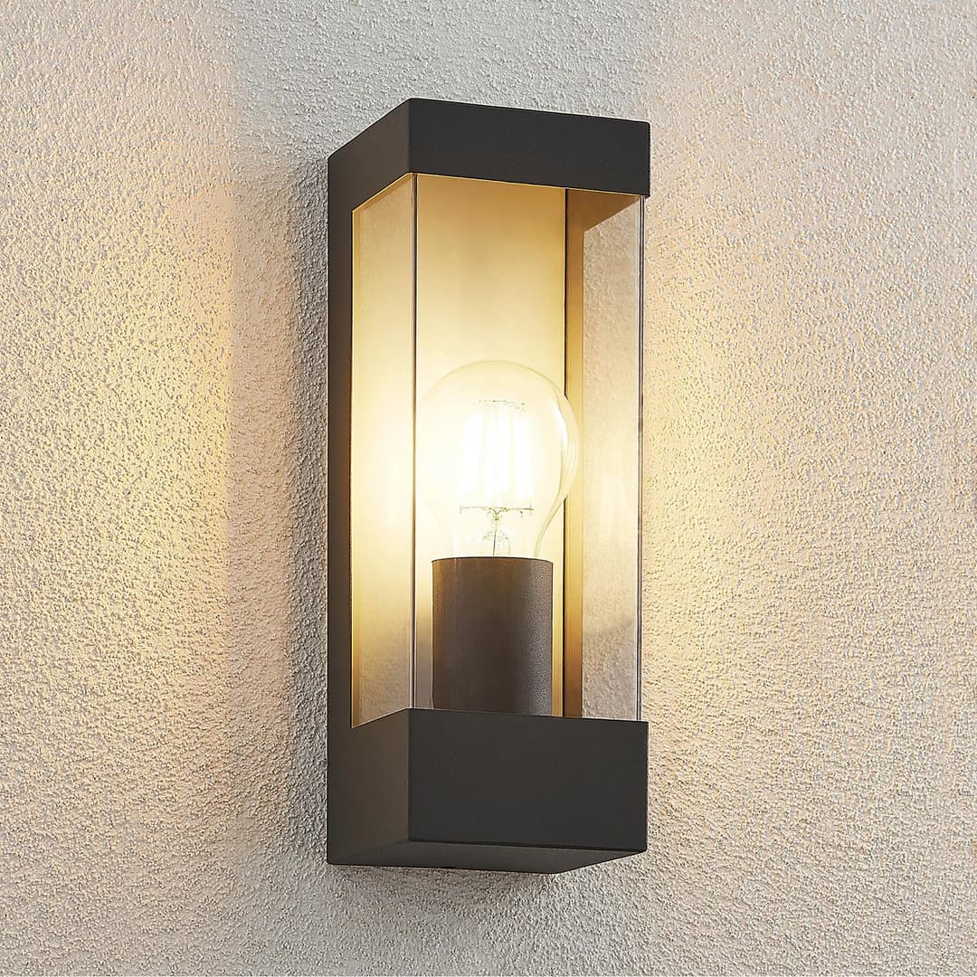 Tilian Außenwandleuchte Dark Grey/Clear - Lindby - Terrasse - Modern - Metall - Eckig