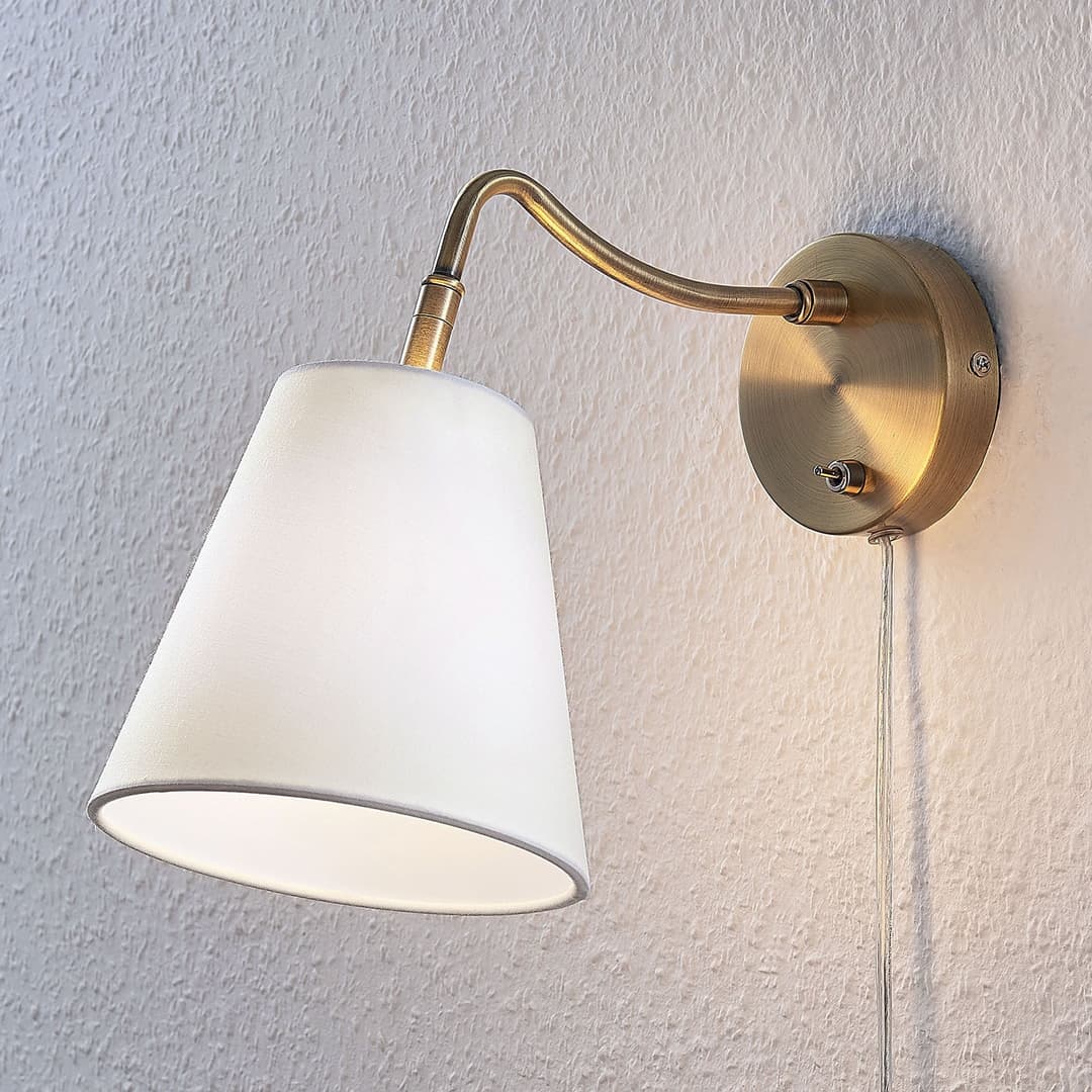 Ethan Wandleuchte Brass - Lindby - Wohnzimmer - Antik - Stoff / Textil - Einflammig