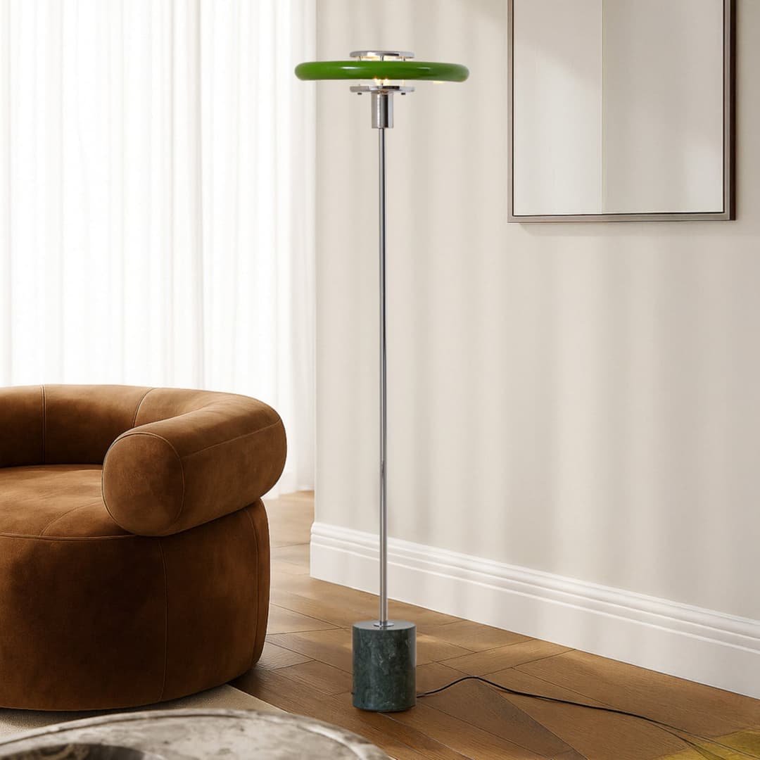 Branford Stehleuchte, Retro, grün, Metall/Marmor - Lindby - Wohnzimmer - Vintage - Einflammig