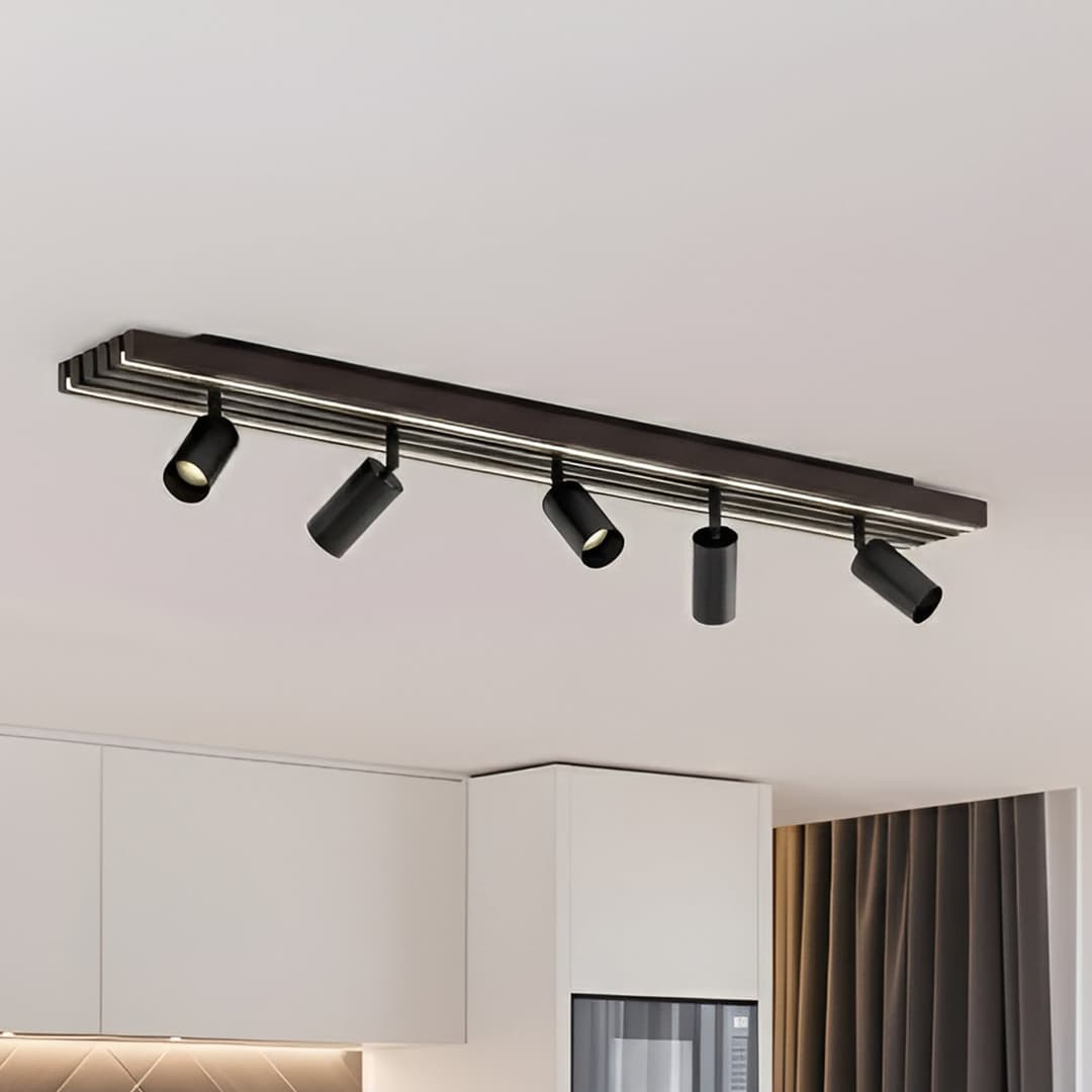 Tiron LED-Deckenstrahler, 5-flg., 100 cm, Eiche - Lucande - Wohnzimmer - Modern - Holz - Mehrflammig