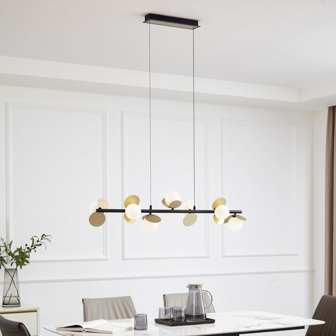 Pallo 7 LED Pendelleuchte Schwarz/Gold - Lucande - Esszimmer - Modern - Metall - Mehrflammig