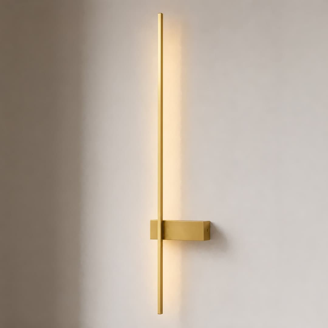 Natsumi LED-Wandleuchte, 90 cm, Aluminium, messing - Lindby - Wohnzimmer - Modern - Eckig