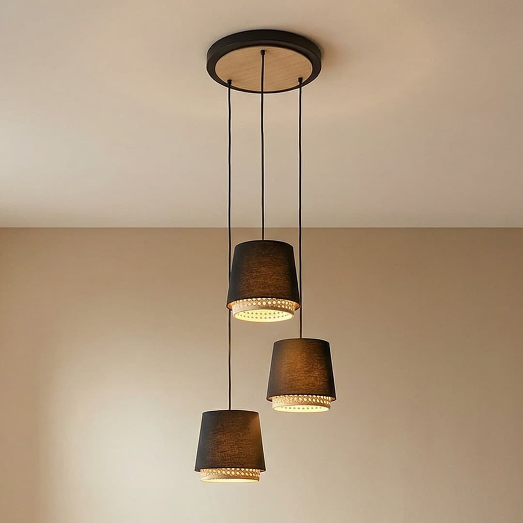 Ananya 3 Round Pendelleuchte Black - Lindby - Wohnzimmer - Landhaus / Rustikal - Metall - Mehrflammig
