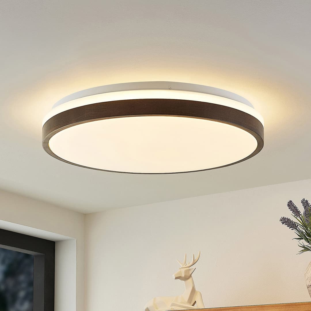Hudsona Deckenleuchte Brown - Lindby - Wohnzimmer - Modern - Holz - Rund