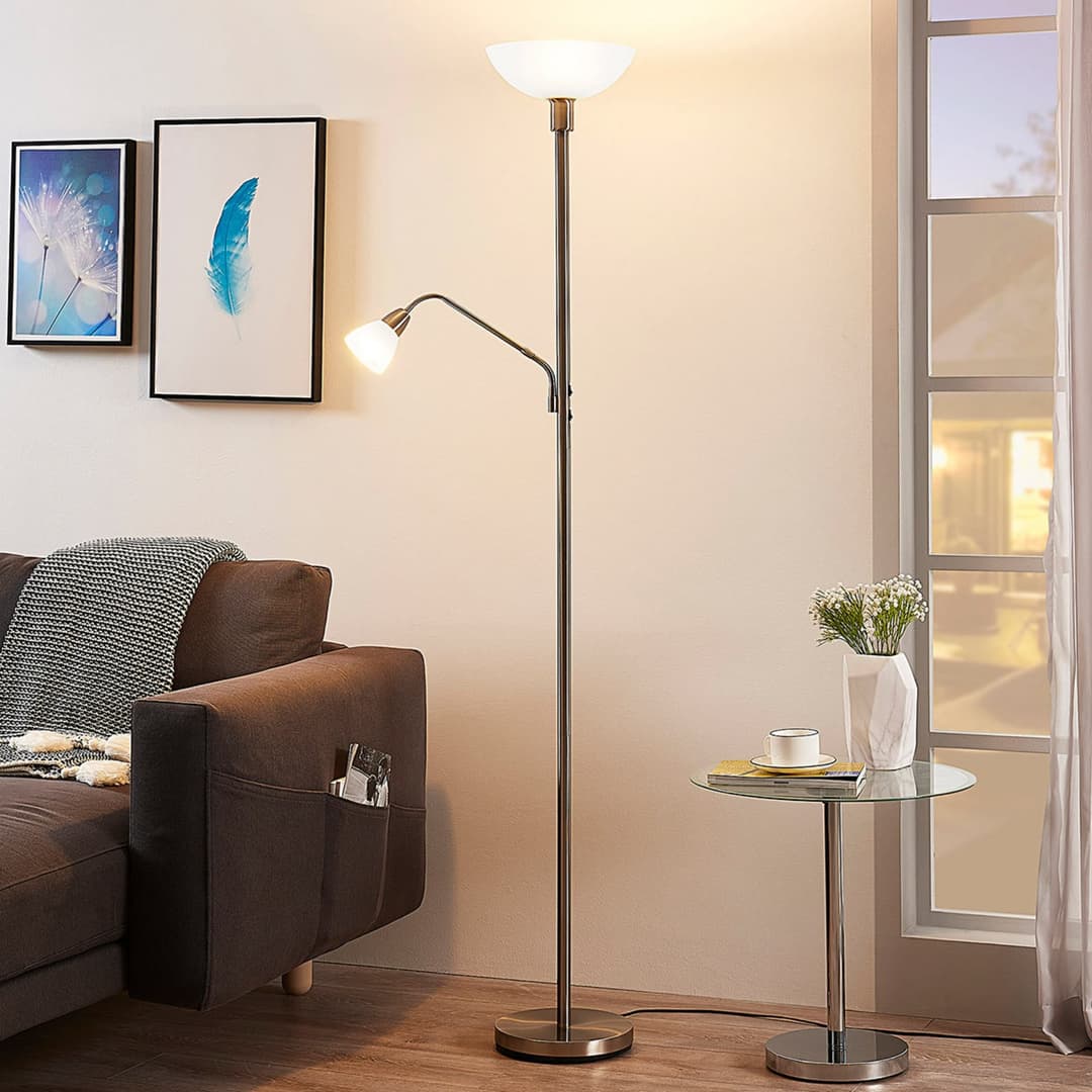 Jost Stehleuchte Nickel - Lindby - Wohnzimmer - Modern - Metall - Mehrflammig