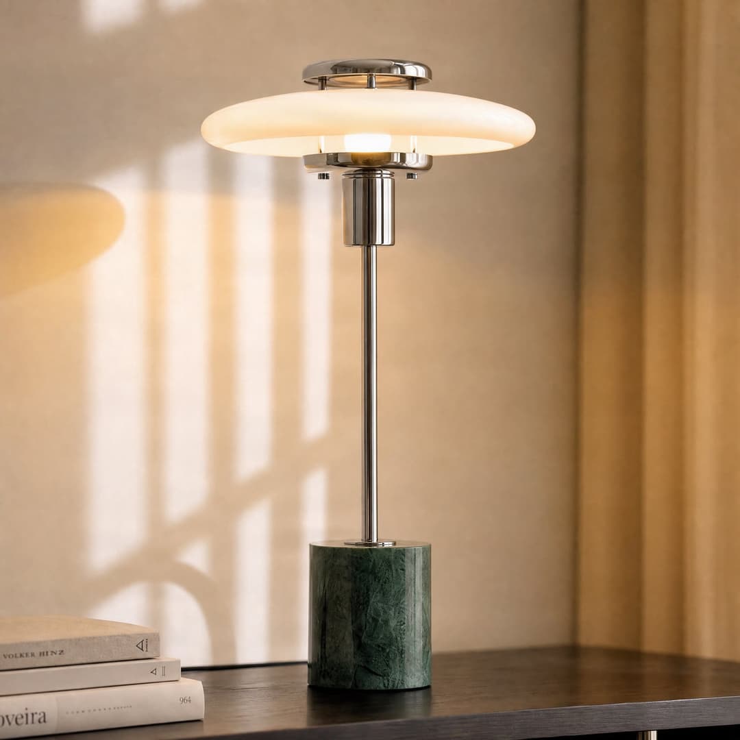 Branford Tischleuchte, weiß/grün, Opalglas/Marmor - Lindby - Wohnzimmer - Vintage - Einflammig