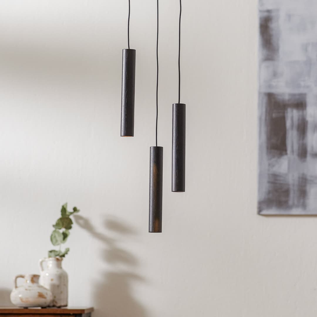 Chimes Cluster 3 Pendelleuchte Black - UMAGE - Wohnzimmer - Design - Holz - Gebündelt