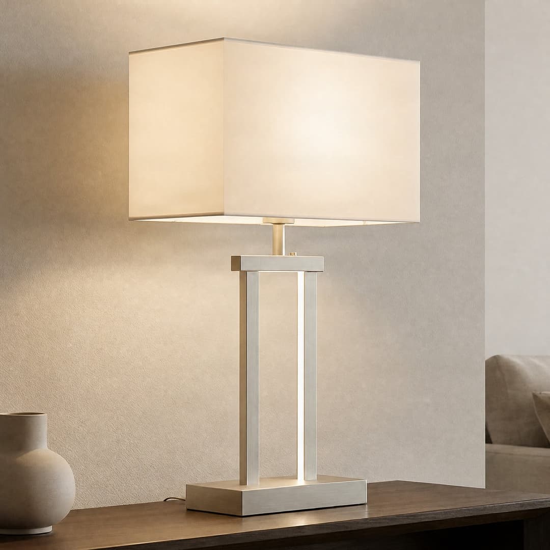 Sigurd Tischleuchte White/Nickel - Lindby - Wohnzimmer - Modern - Stoff / Textil - Mit Schirm