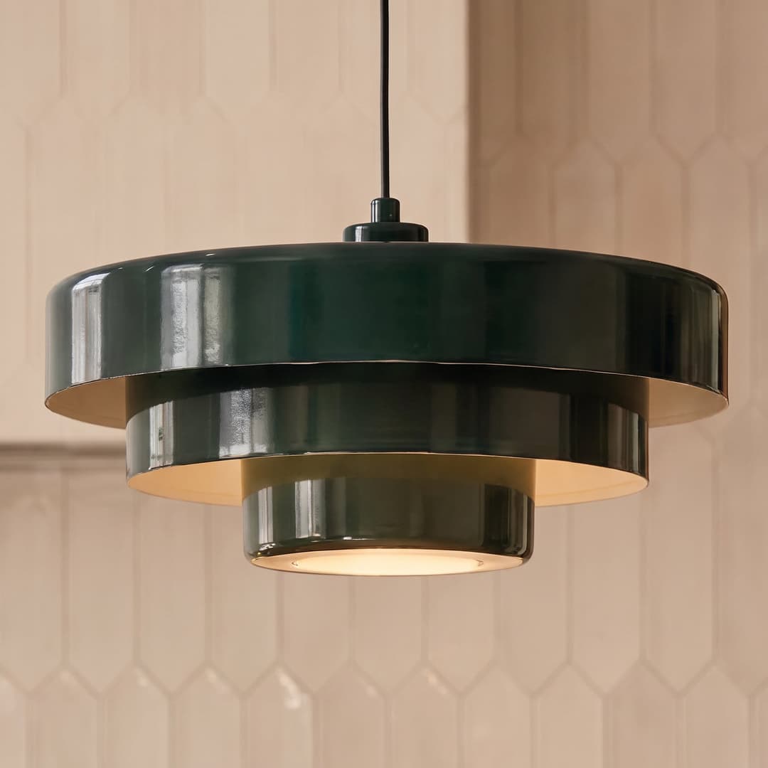 Tivra Hängeleuchte, glänzend grün, Ø 35 cm, Metall - Lindby - Wohnzimmer - Vintage - Einflammig