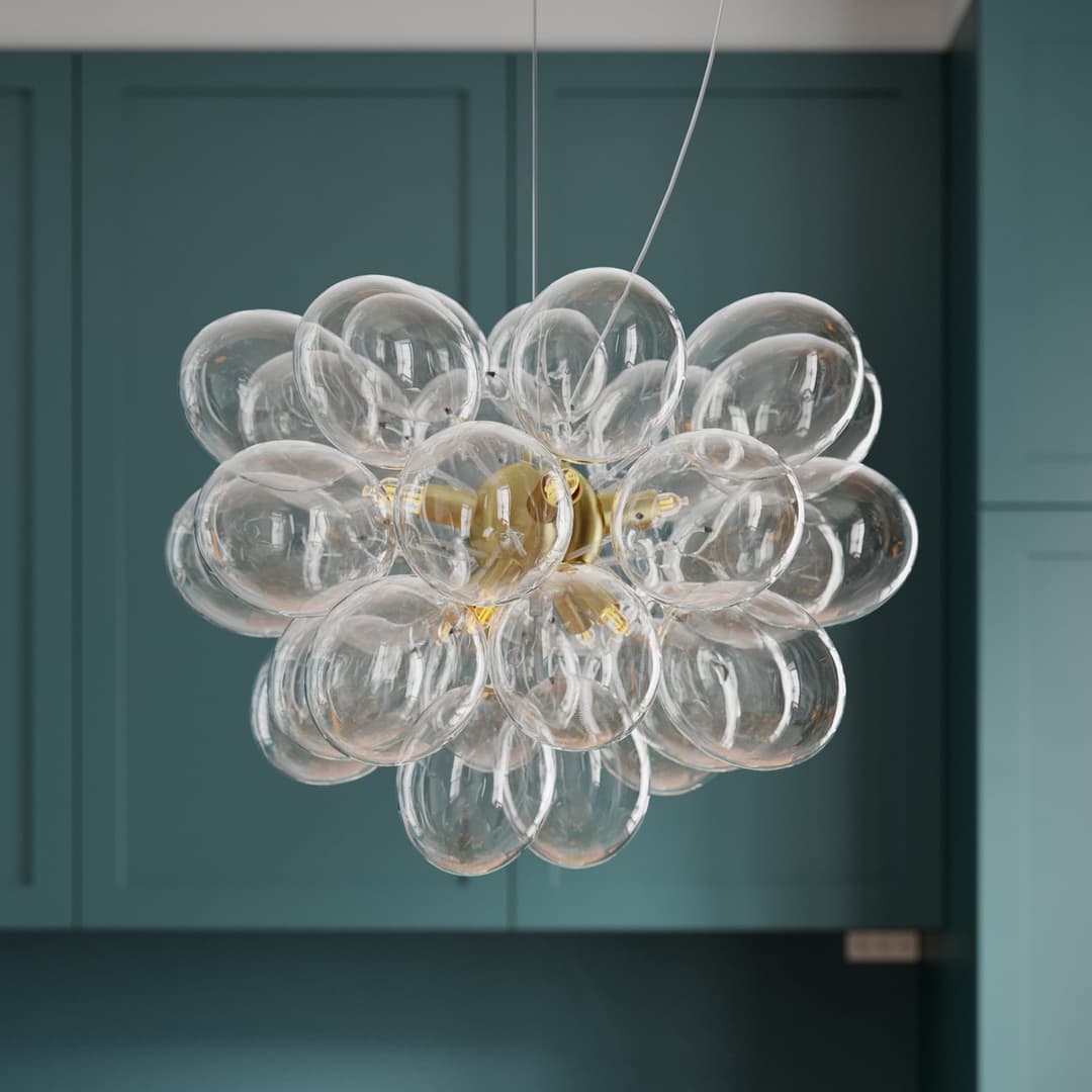Gross Pendelleuchte Ø50 Messing/Klar - By Rydéns - Wohnzimmer - Design - Glas - Mehrflammig