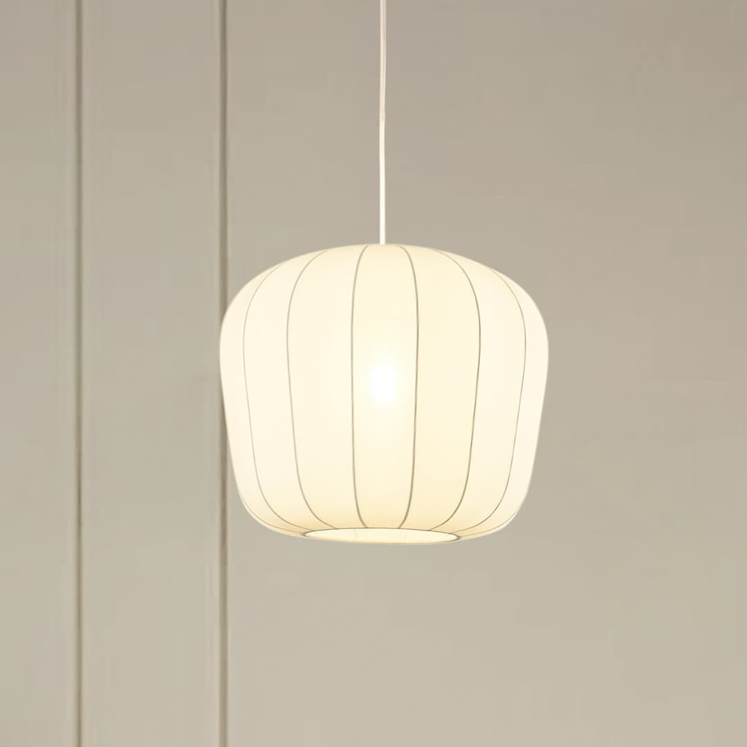Helin Pendelleuchte Ø35 Weiß - Lindby - Esszimmer - Modern - Stoff / Textil - Einflammig