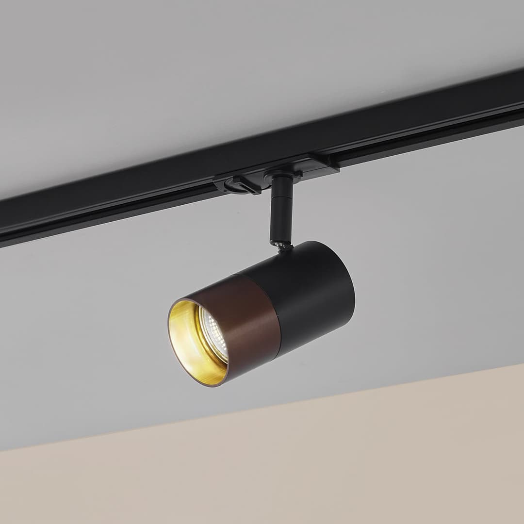 Linaro Schienenspot GU10 Schwarz/Braun - Lindby - Wohnzimmer - Modern - Aluminium - Einflammig