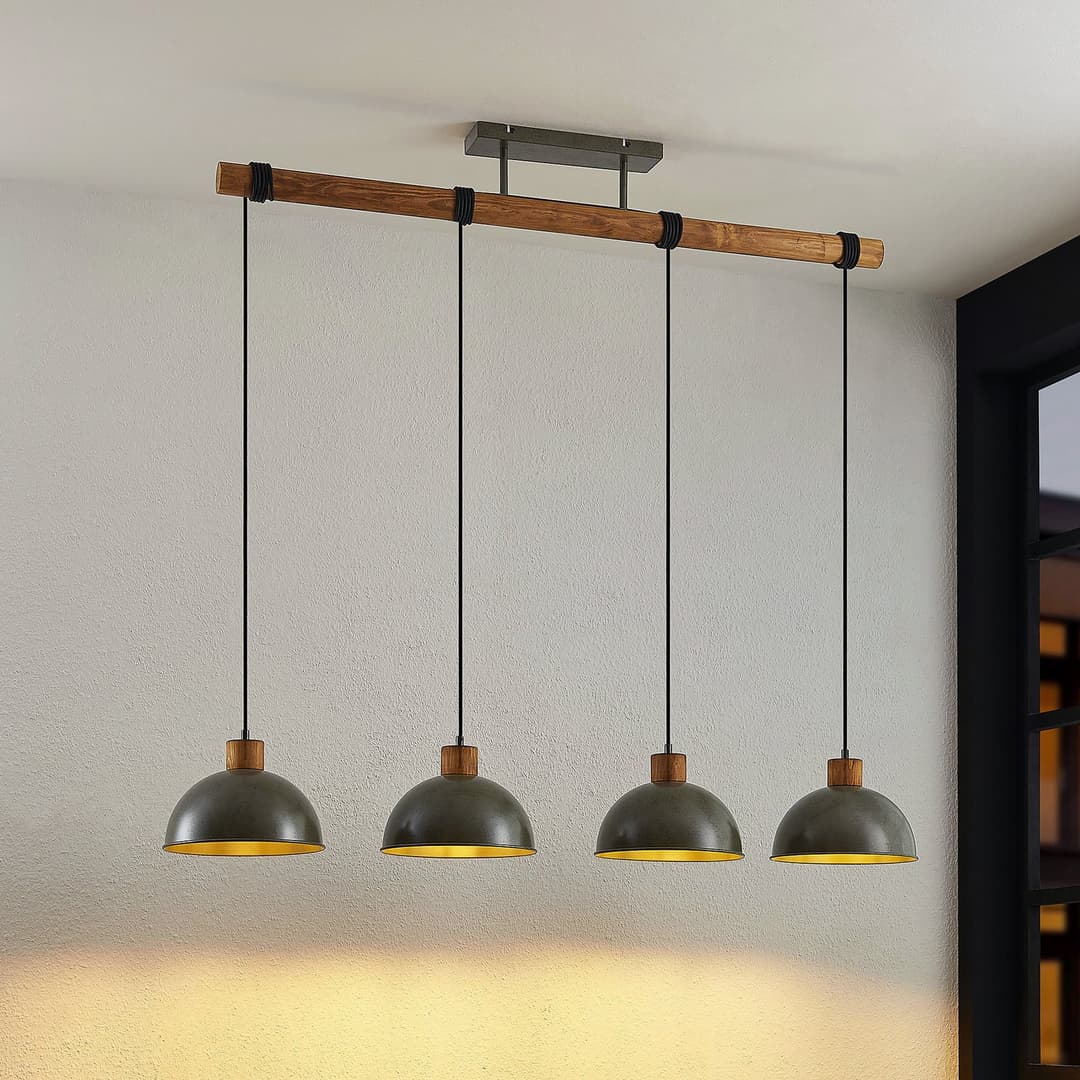 Durbis 4 Pendelleuchte Dark Grey/Wood - Lindby - Küche - Vintage - Holz - Mehrflammig