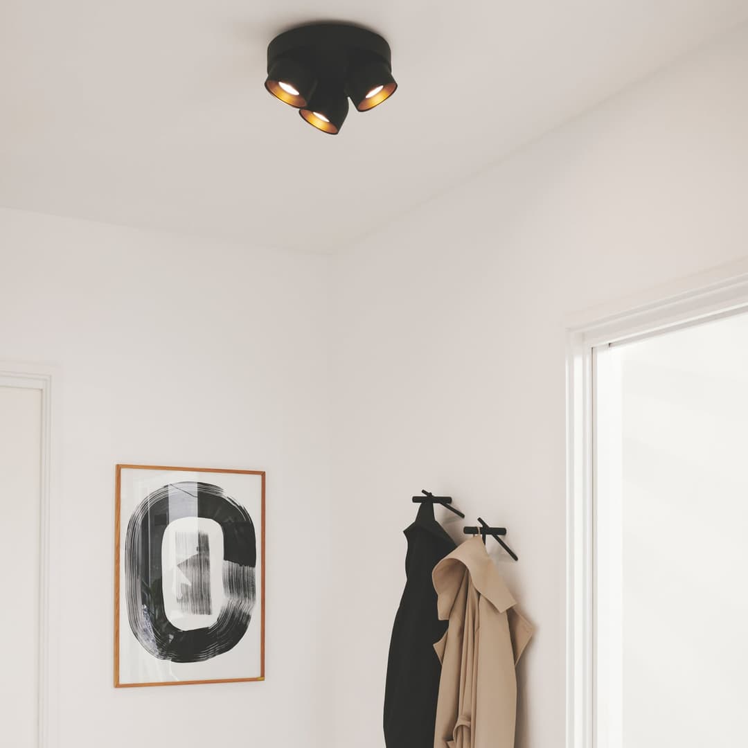 Pitcher Downlight, schwarz/messing, 3-flg, Metall - Nordlux - Flurbereich - Modern - Mehrflammig