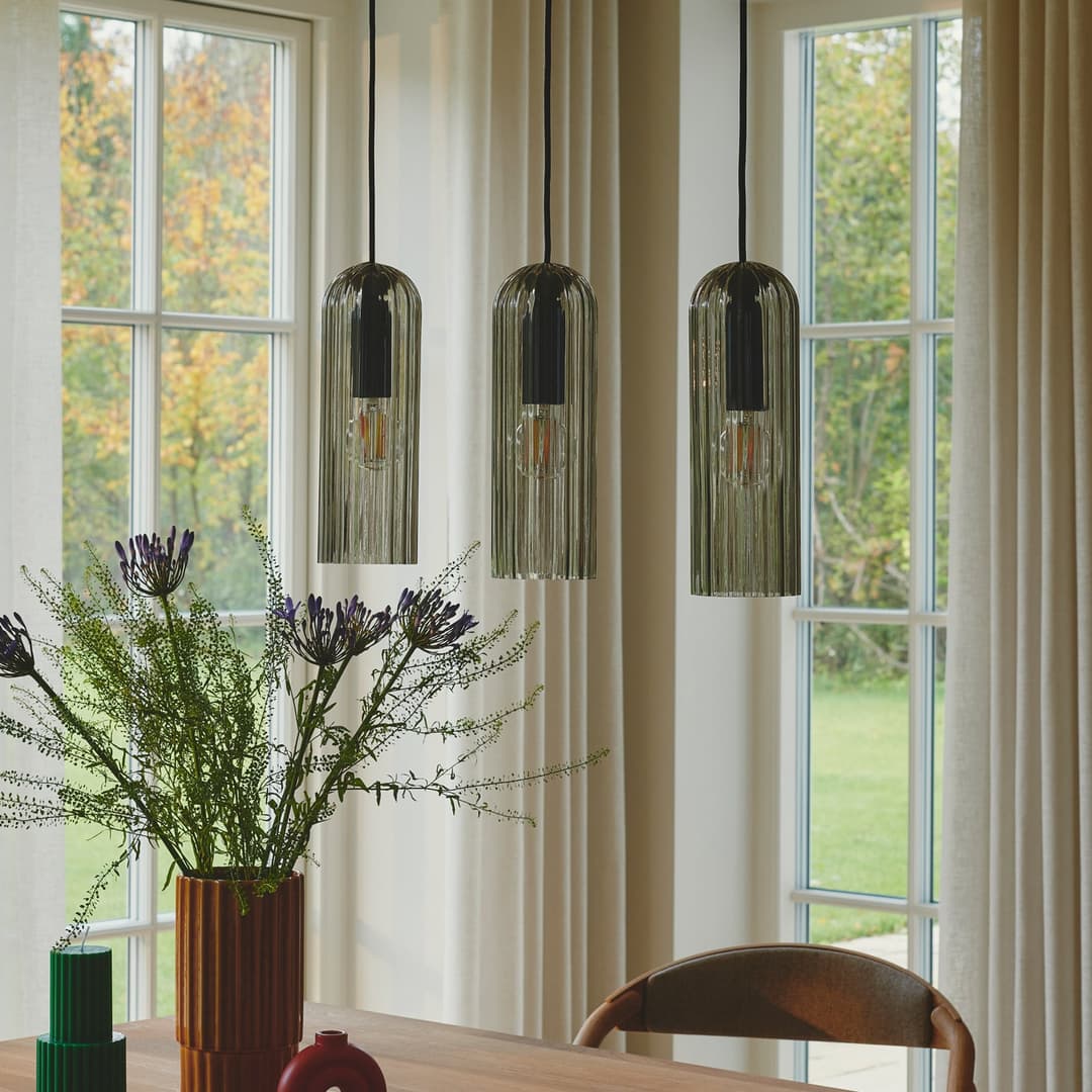 Miella 3 Pendelleuchte Rail Smoke - Nordlux - Esszimmer - Glas - Mehrflammig