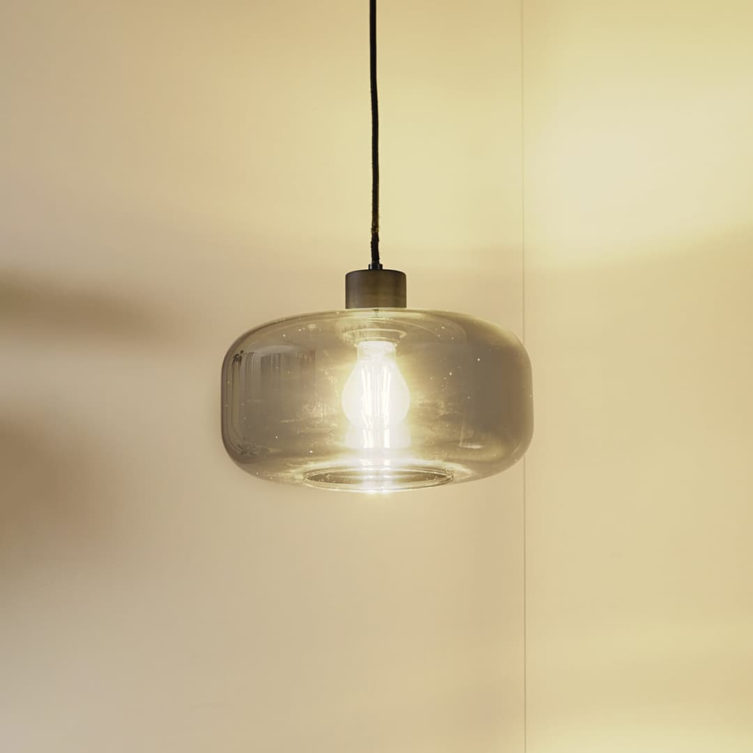 Hildur Hängelampe, Ø 28,5 cm, 1-flg., grau, Glas - Lindby - Wohnzimmer - Einflammig