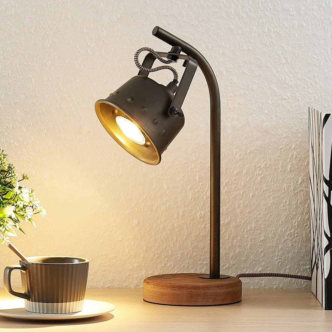 Rubinjo Tischleuchte Wood/Black - Lindby - Wohnzimmer - Vintage - Metall - Einflammig
