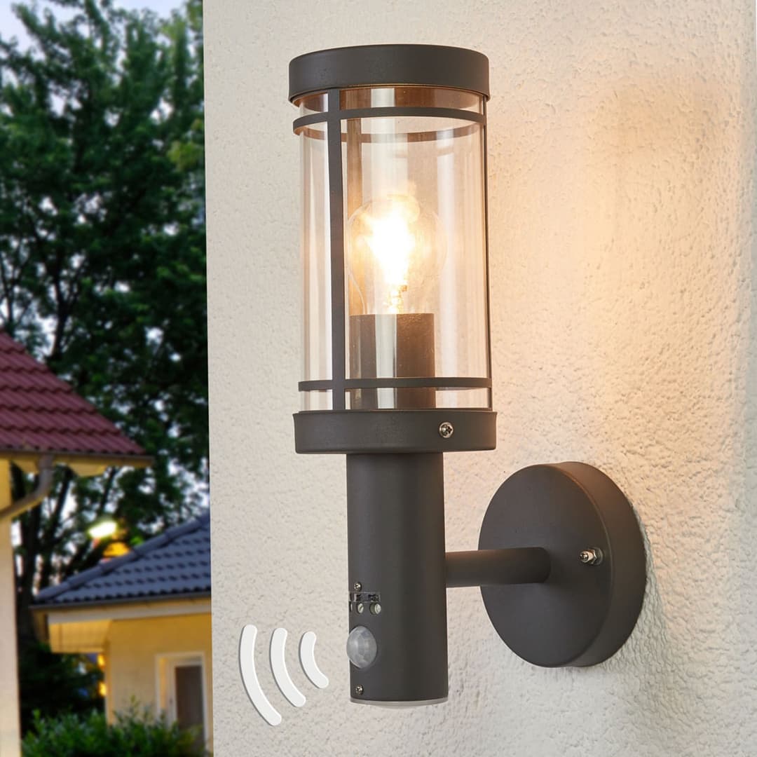 Djori Außenwandleuchte w/Sensor Dark Grey - Lindby - Balkon - Modern - Edelstahl - Einflammig