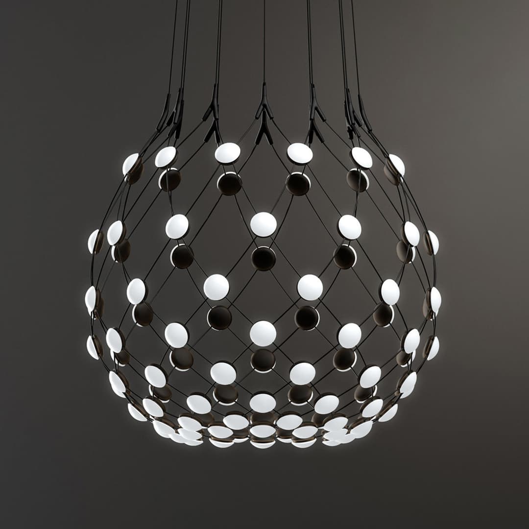 Mesh Pendelleuchte Ø80xH60 Phase 5m Black - Luceplan - Wohnzimmer - Modern - Metall - Mehrflammig
