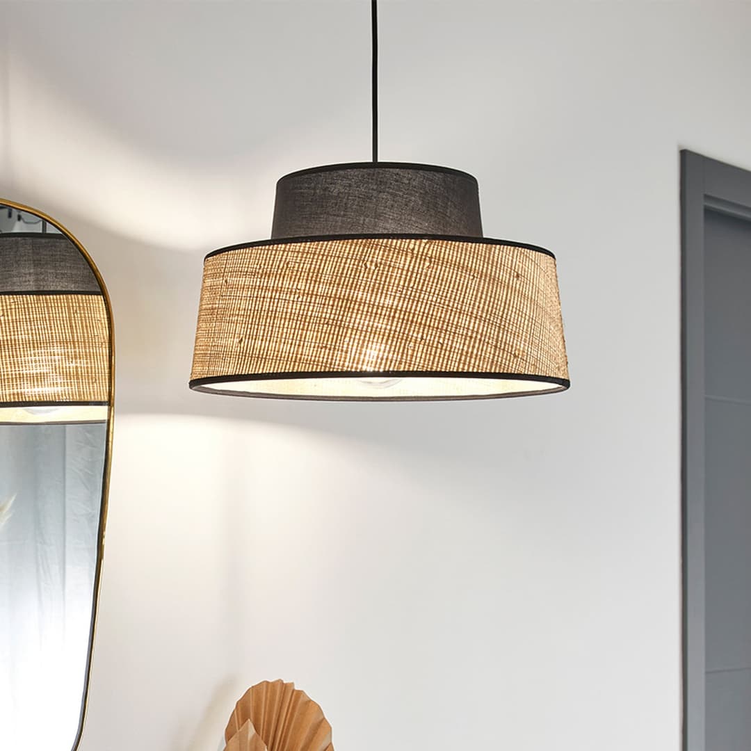 Mallorca Hängeleuchte schwarz/naturfarben, Ø 38 cm - Corep SAS - Wohnzimmer - Stoff / Textil - Mit Schirm