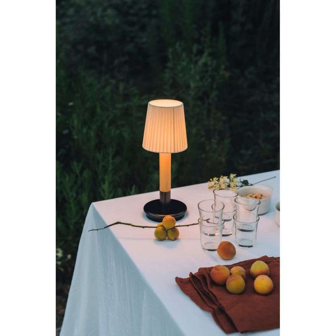 Básica Mínima Tischlampe, creme/bronze, 30 cm - Santa & Cole - Wohnzimmer - Holz