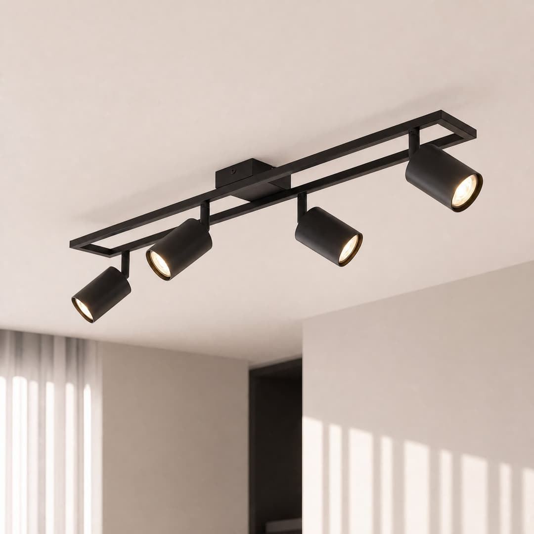 Bravius Deckenstrahler, schwarz, 4-flammig, Eisen - Lindby - Wohnzimmer - Metall - Mehrflammig
